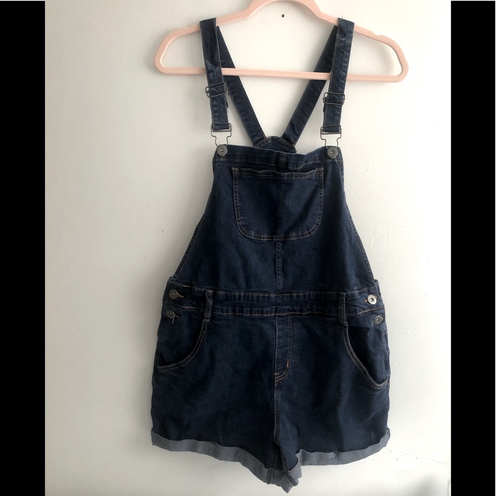 NWT ModCloth Denim Dark Wash Overall Shorts Size L